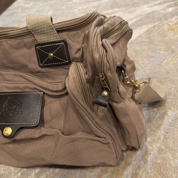 Eddie Bauer Ford Vintage Canvas Travel Duffle Bag great shape tan leather trim - Picture 4 of 12